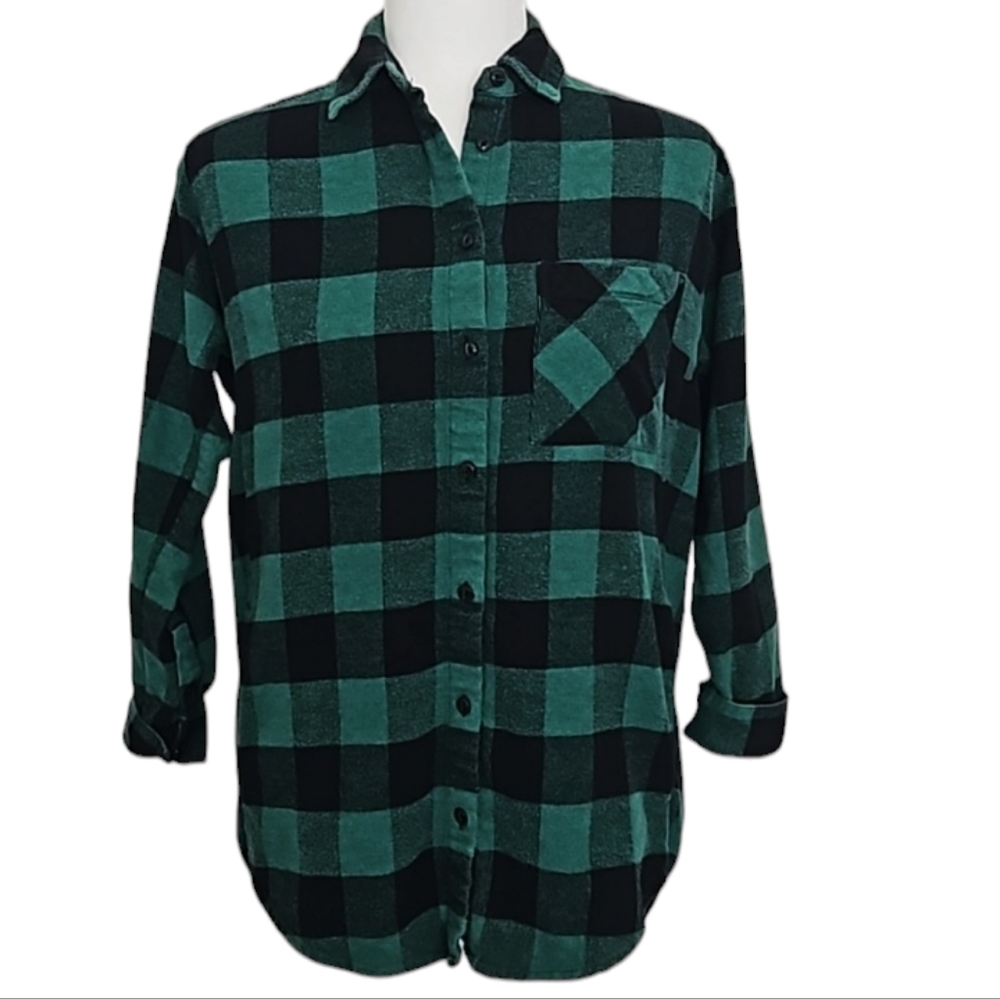 Madewell green/black plaid flannel shacket, size XS - Picture 3 of 10